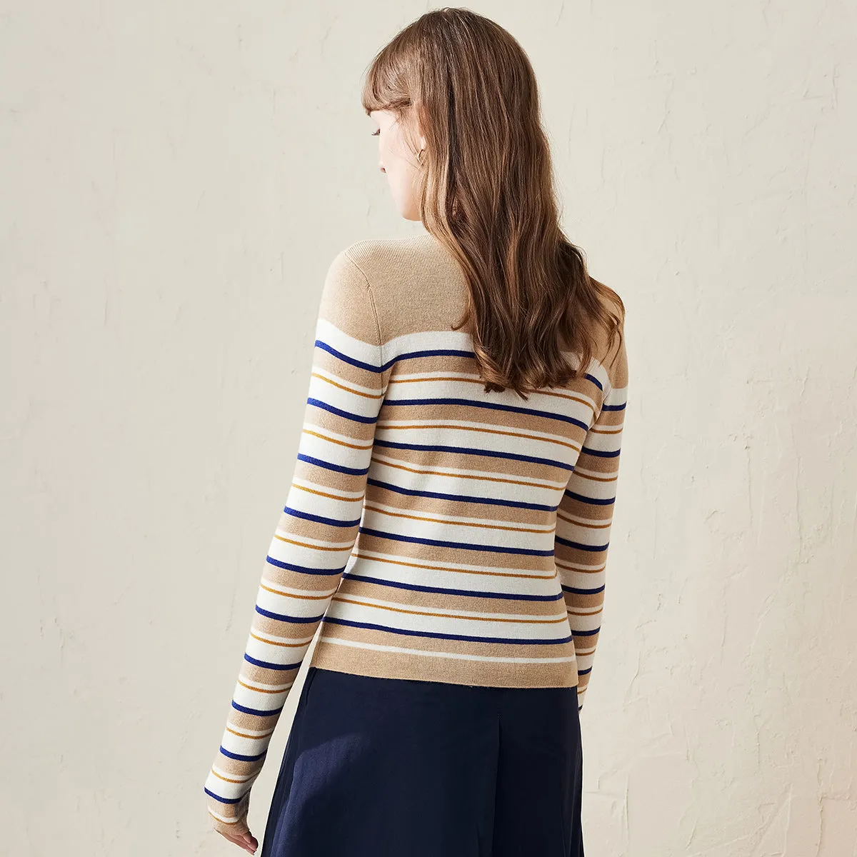 100% Wool Striped Crew Neck Sweater