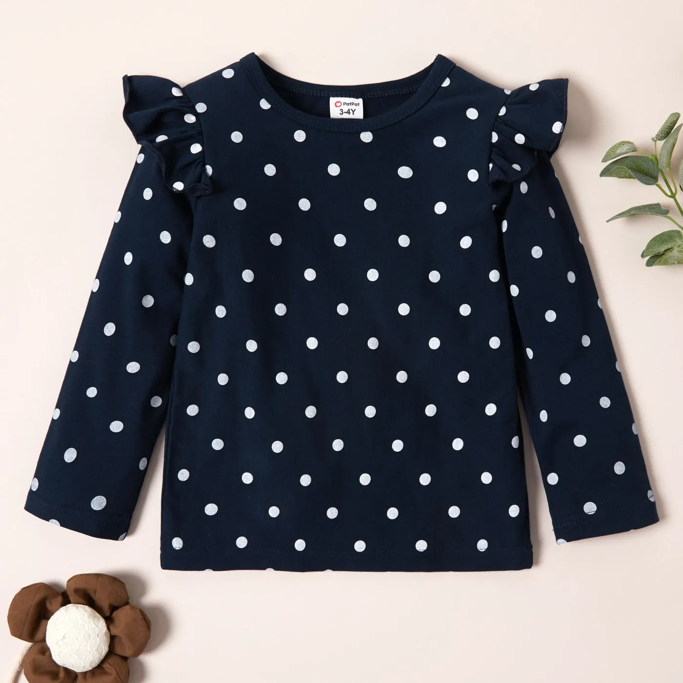 3 Pack  Floral Dots Long- Sleeve Cute T-Shirts For Kids