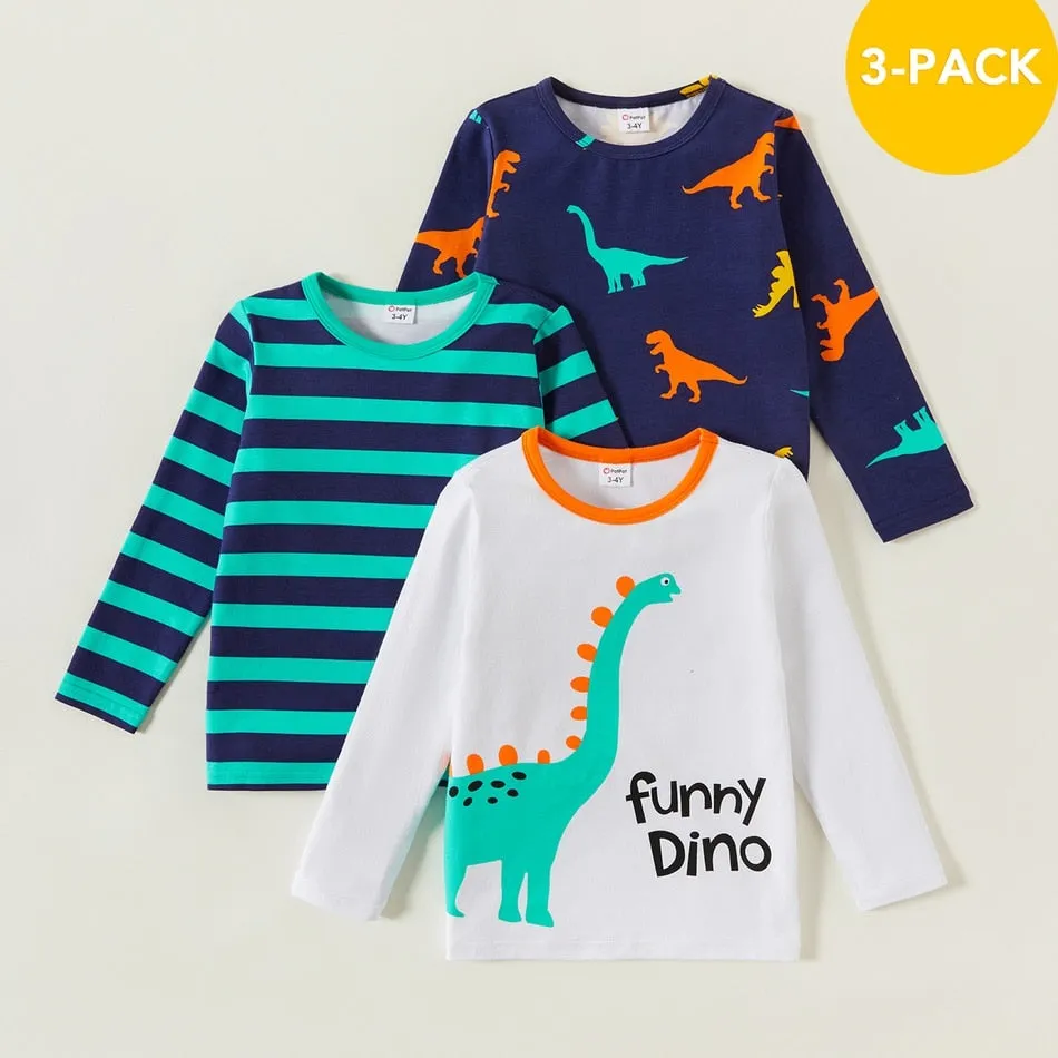 3 Pack  Floral Dots Long- Sleeve Cute T-Shirts For Kids