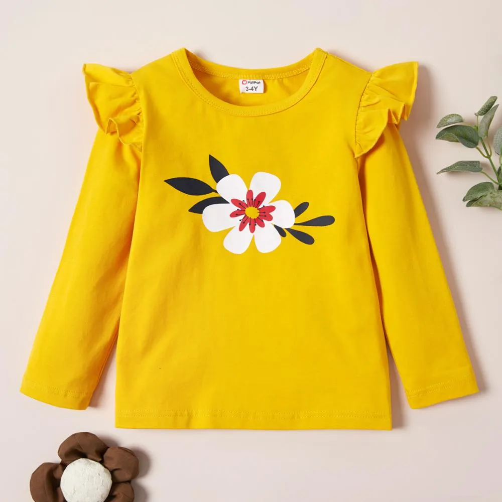 3 Pack  Floral Dots Long- Sleeve Cute T-Shirts For Kids