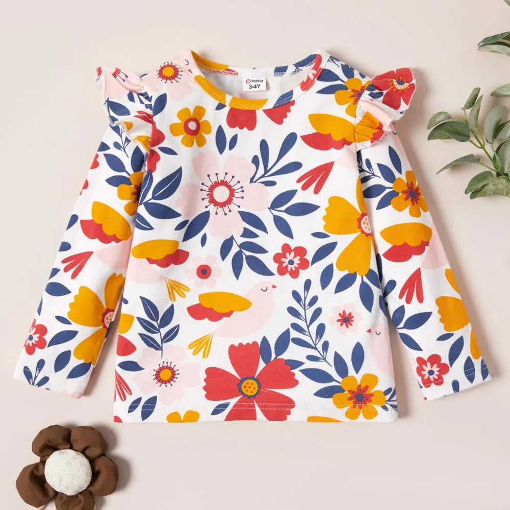 3 Pack  Floral Dots Long- Sleeve Cute T-Shirts For Kids