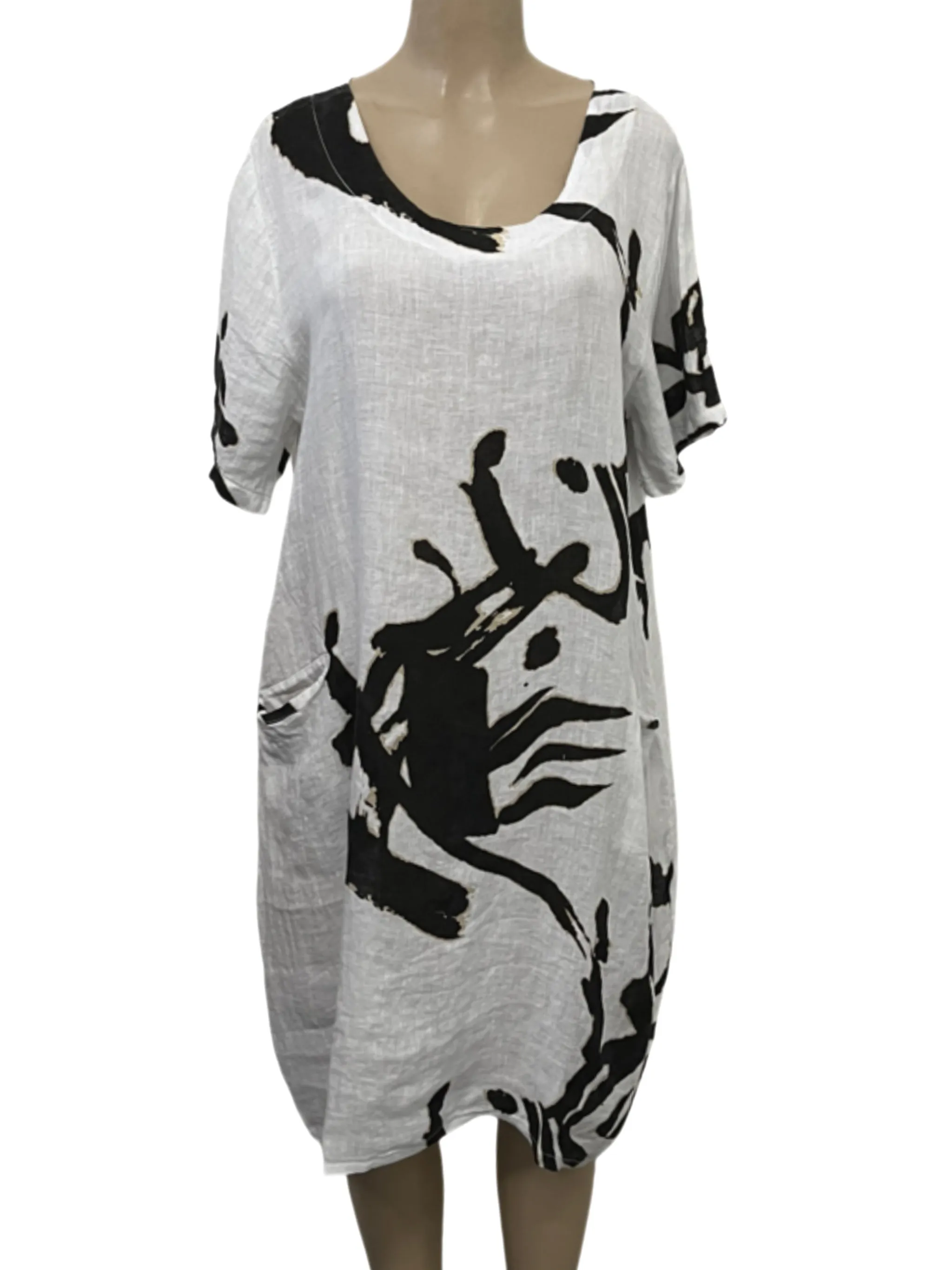 90847T-23 Linen Turtle Dress-White