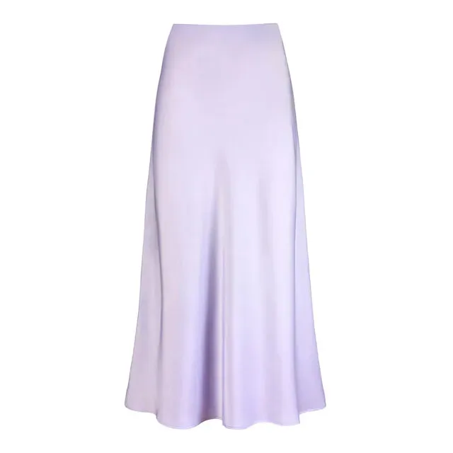 A-Line Pleated Long Skirts Summer Women 2024 Korean Skirt Streetwear Elastic Waist Solid Elegant Satin Dress платье For Ladies