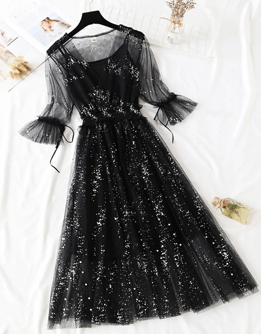 A line two pieces tulle dress with sequins  S89