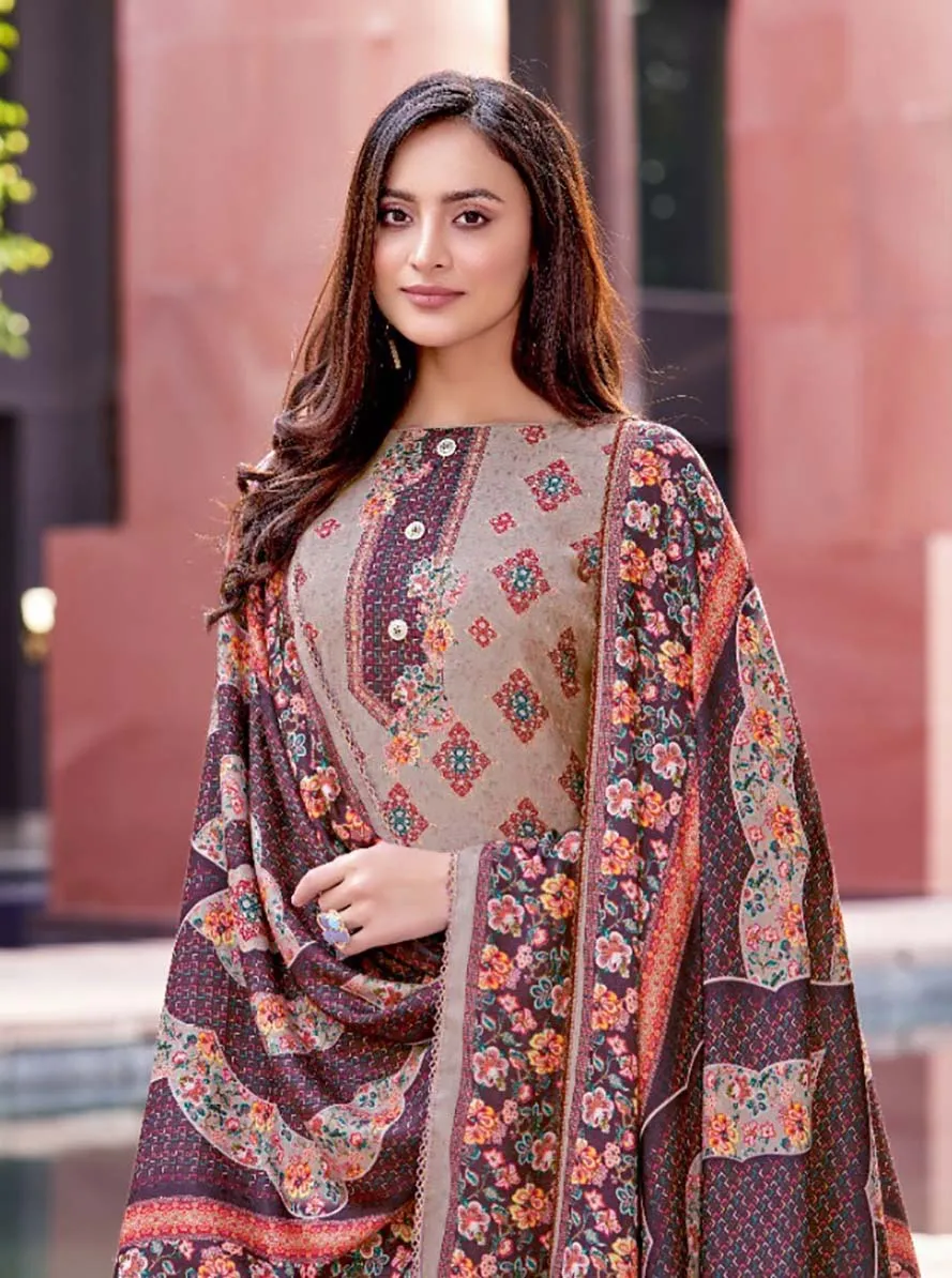 Alok Woolen Pashmina Winter Unstitched Suit With Chiffon Dupatta