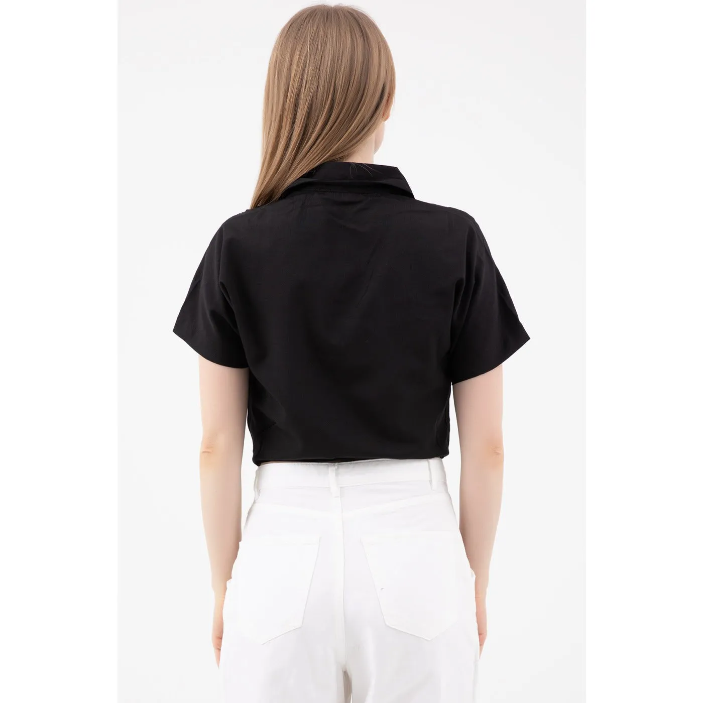 Black Lace-Up Short Sleeve Shirt