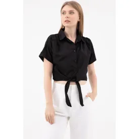 Black Lace-Up Short Sleeve Shirt