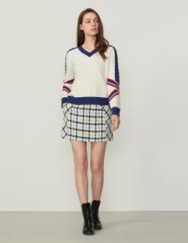 BORA AKSU Denim Waist Splicing Tartan Pattern Tweed Mini Skirt