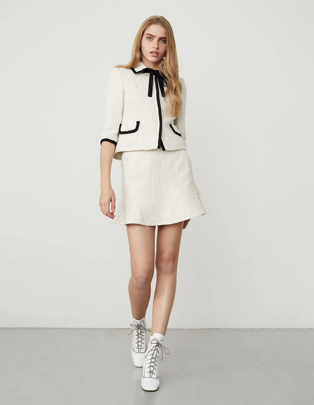 BORA AKSU Tweed High-Waisted A-Line Mini Skirt