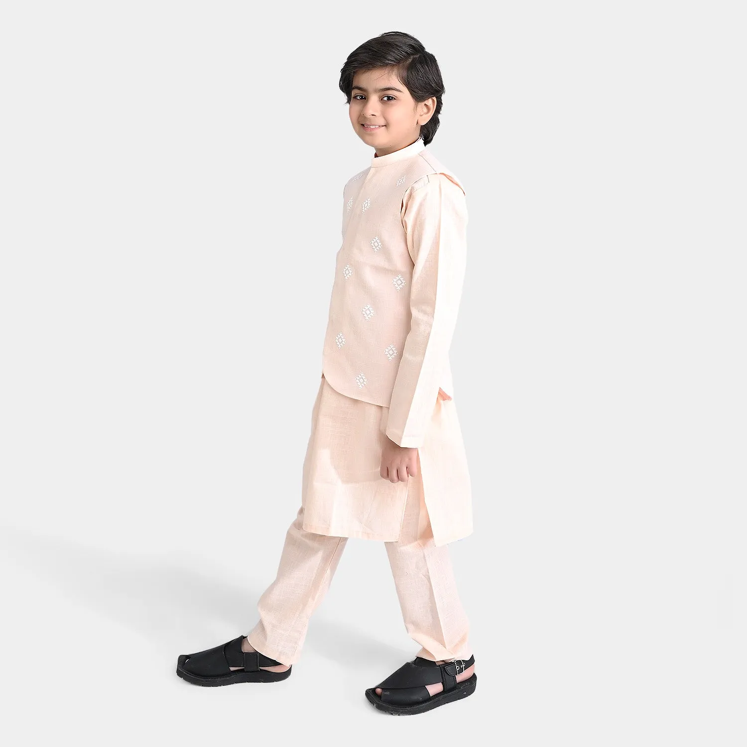 Boys Cotton Slub 3 Piece Suit-Sc. Shell