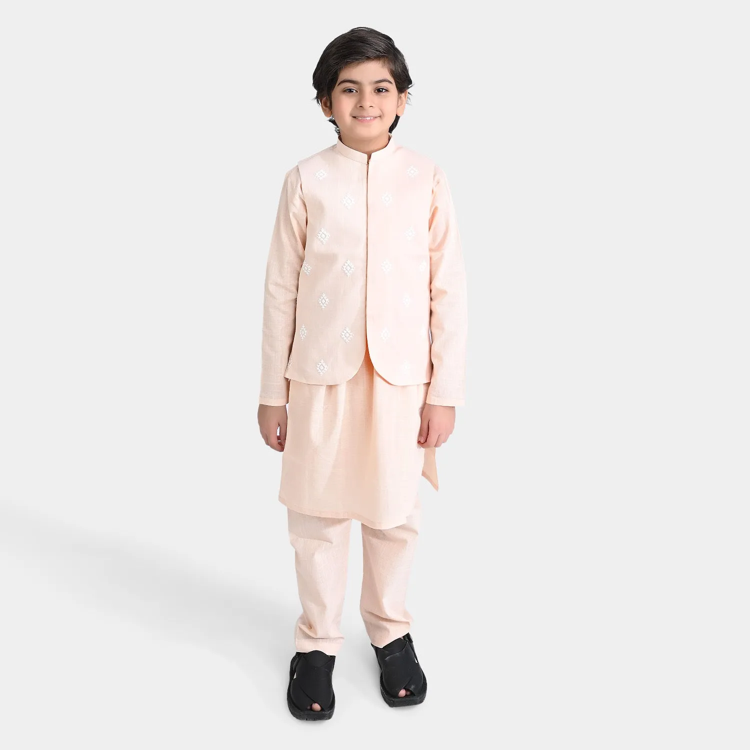 Boys Cotton Slub 3 Piece Suit-Sc. Shell