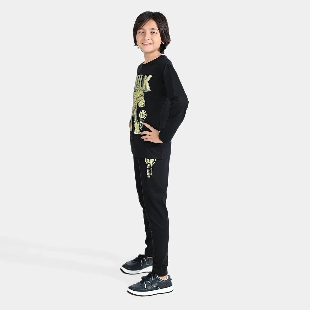 Boys Poly Cotton Jersey Knitted Nightwear-Jet Black