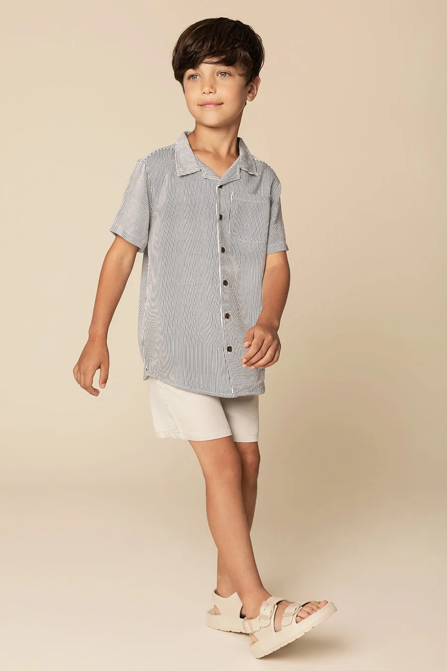 Boys Shirt Miles Navy Stripe Button Down