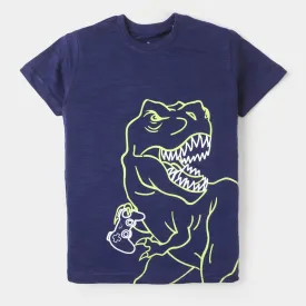 Boys Slub Jersey T-Shirt Dino - Navy