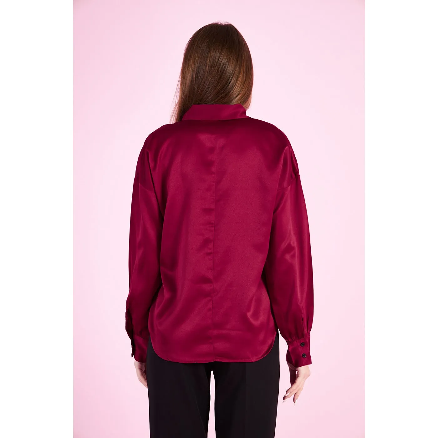 Burgandy Knotted Collar Satin Top