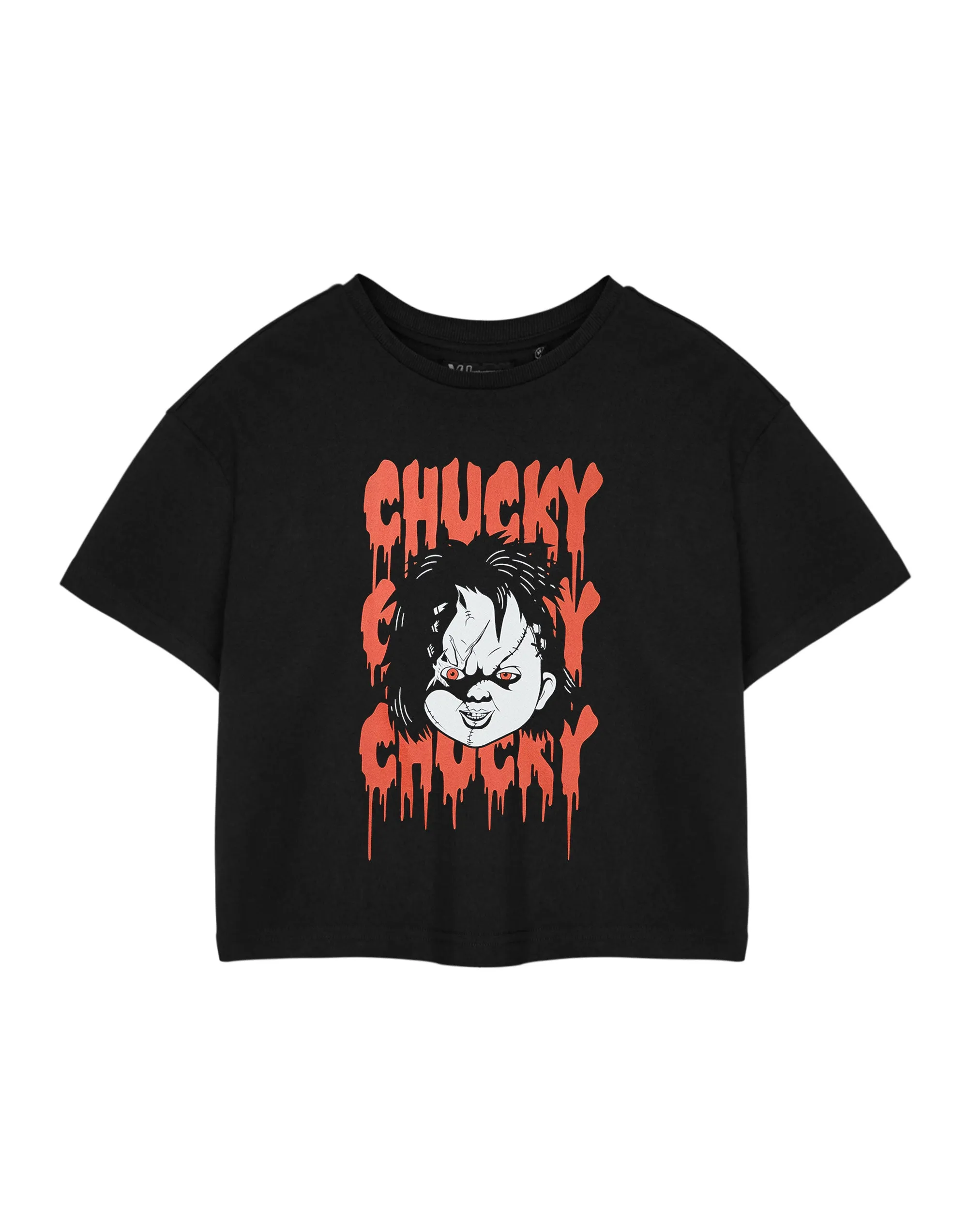 Chucky x3 Womens Black Cropped Short Sleeved T-Shirt