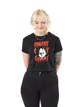 Chucky x3 Womens Black Cropped Short Sleeved T-Shirt