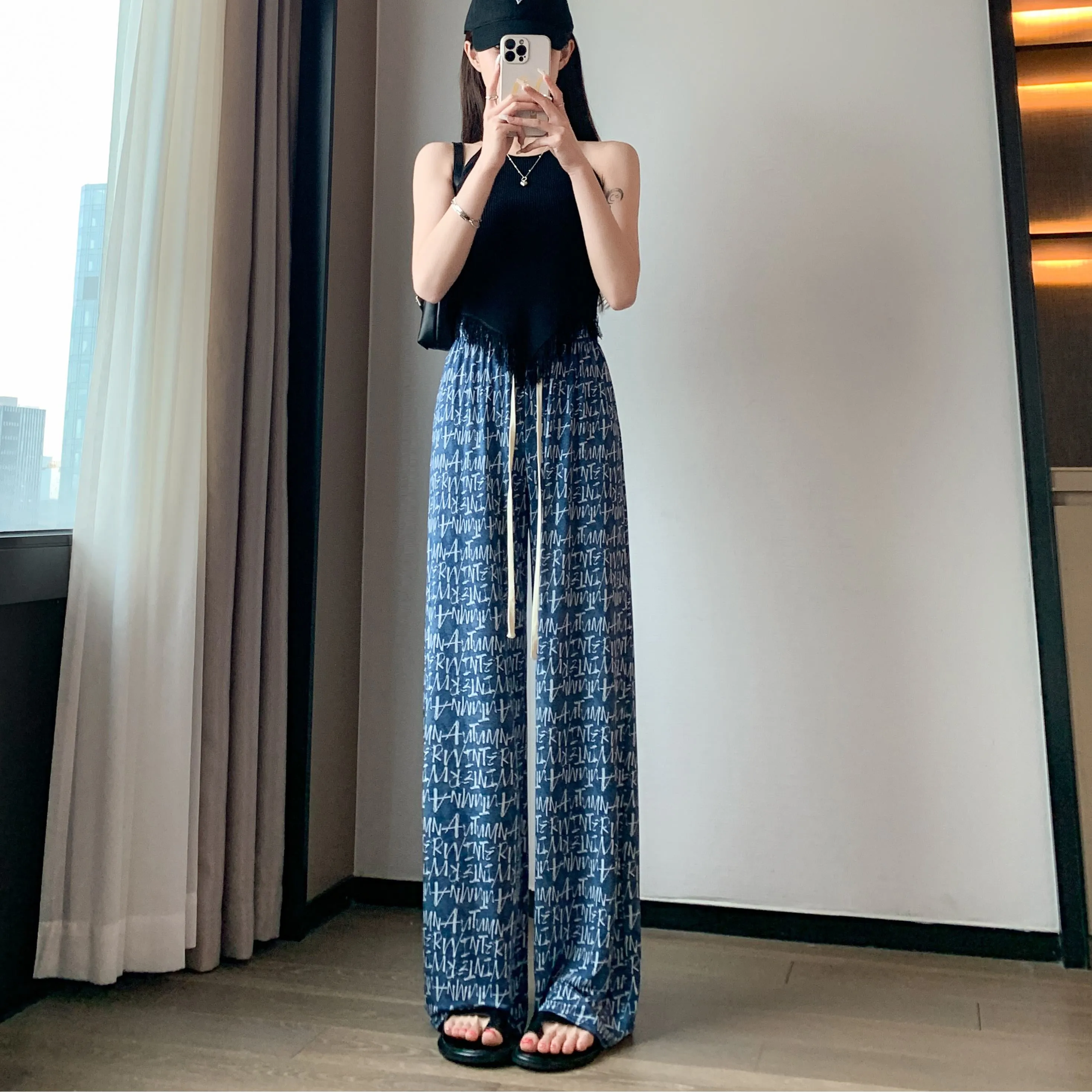 Denim Casual High-Waisted Straight Cool Feeling Sun Protection Draping Cooling Pants