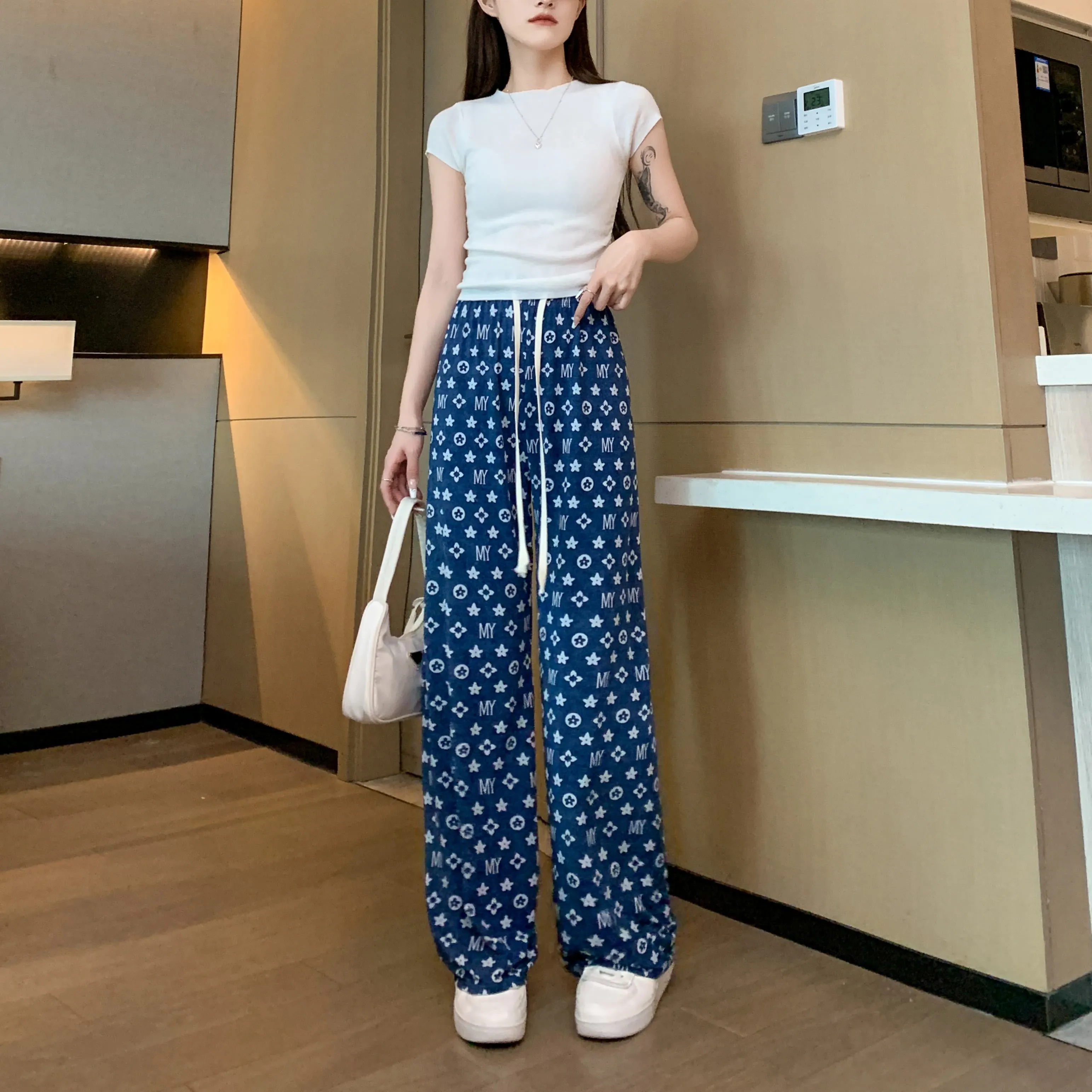 Denim Casual High-Waisted Straight Cool Feeling Sun Protection Draping Cooling Pants