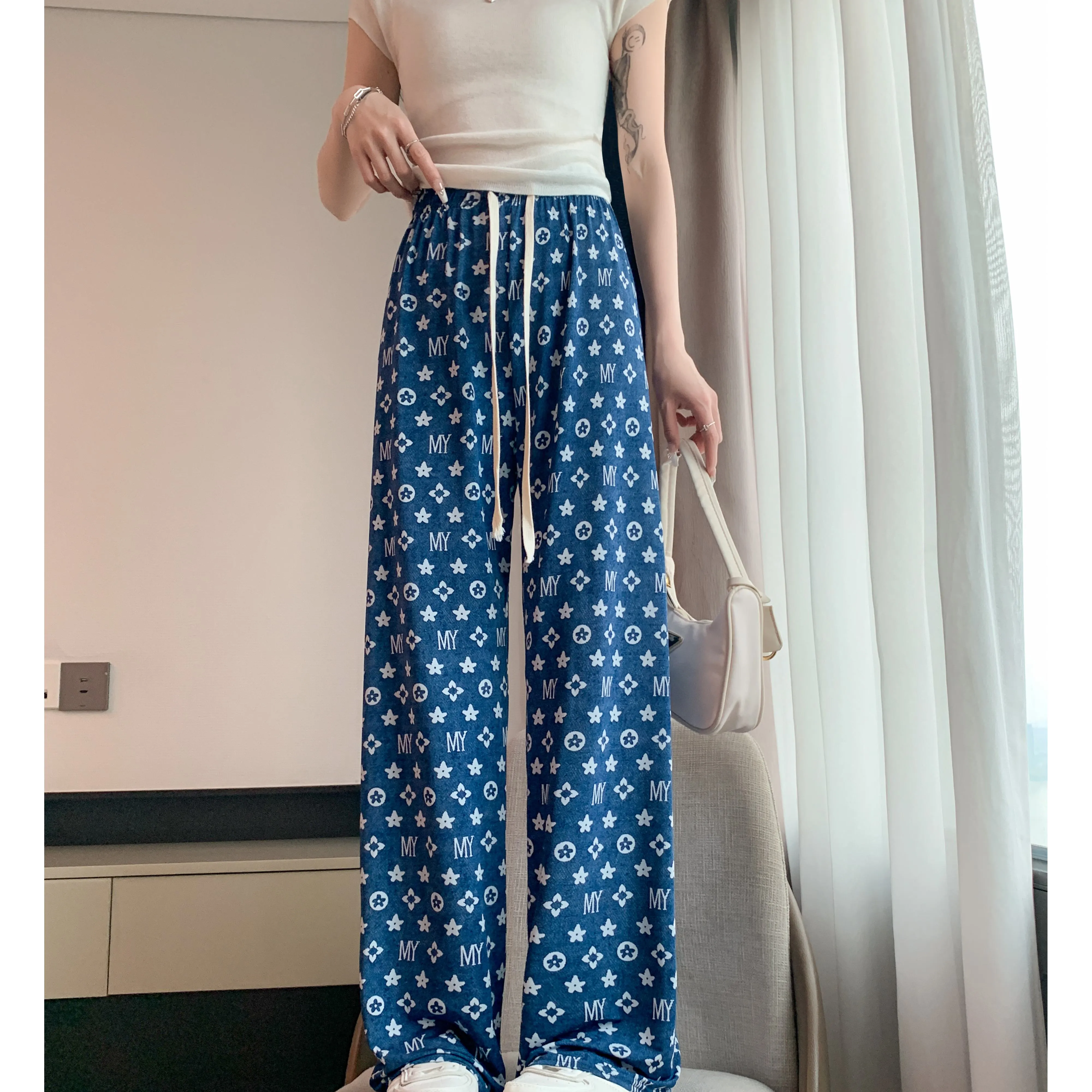 Denim Casual High-Waisted Straight Cool Feeling Sun Protection Draping Cooling Pants