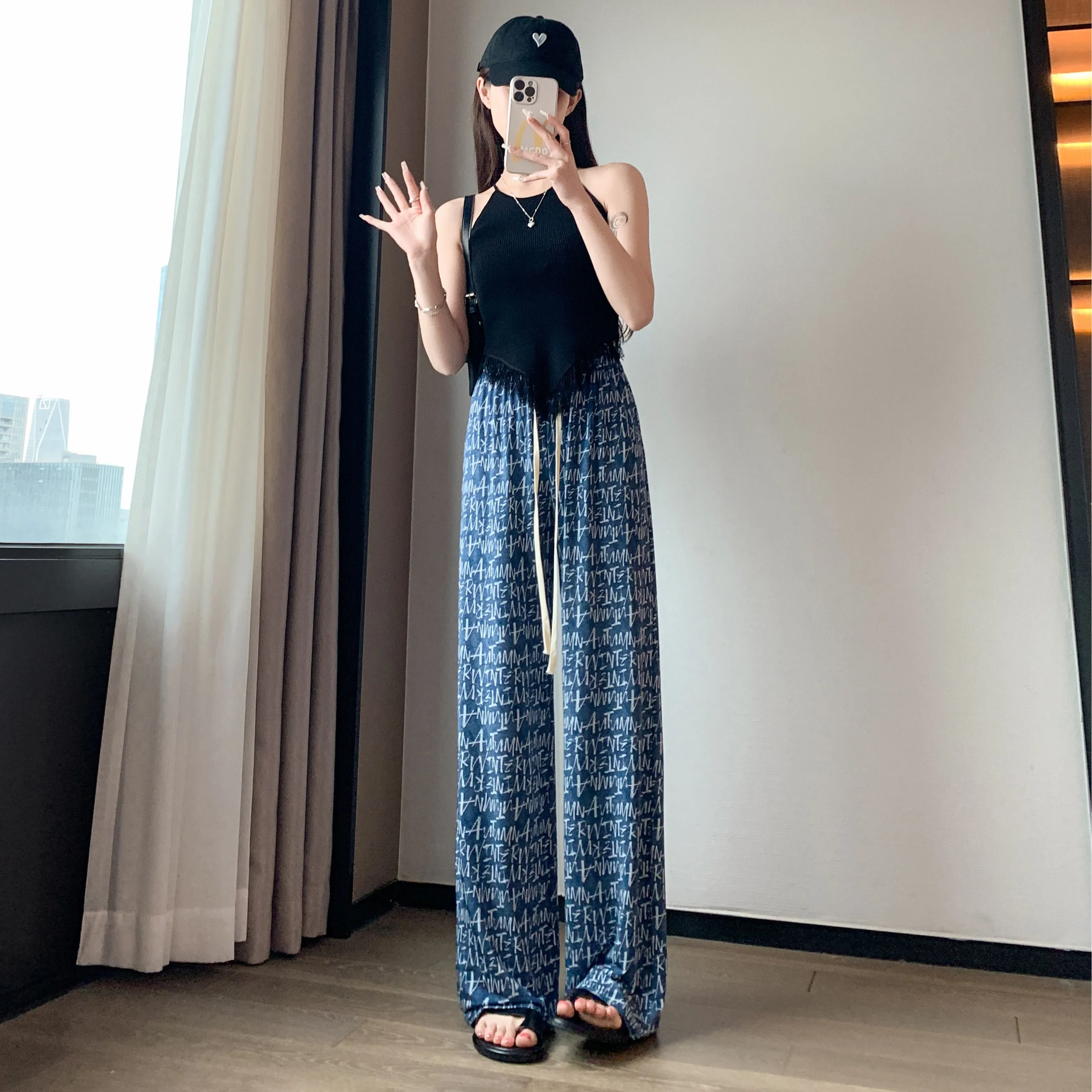 Denim Casual High-Waisted Straight Cool Feeling Sun Protection Draping Cooling Pants