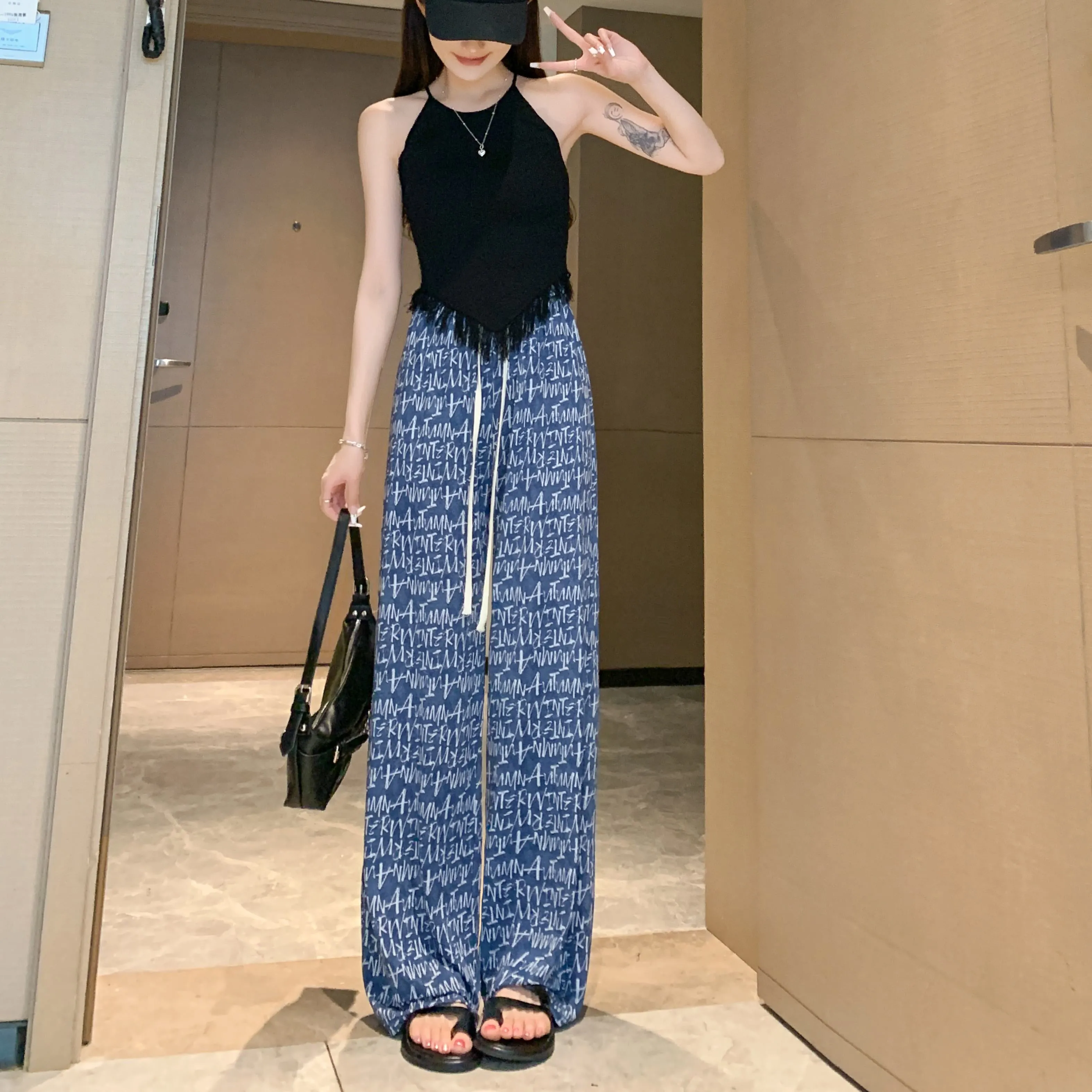 Denim Casual High-Waisted Straight Cool Feeling Sun Protection Draping Cooling Pants