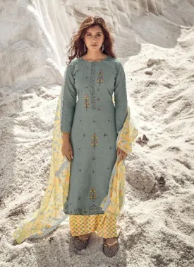 Designer Women Grey Cotton Suits Set with Embroidery