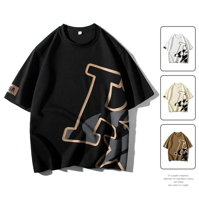 Elasticity Trendy Round Neck Letter Print Short Sleeve Tee