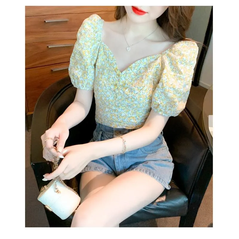 Fairy Bubble Sleeve Floral Print Gentle Chiffon Blouse