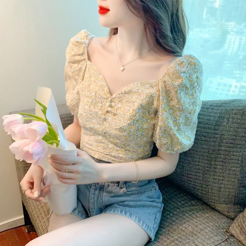 Fairy Bubble Sleeve Floral Print Gentle Chiffon Blouse