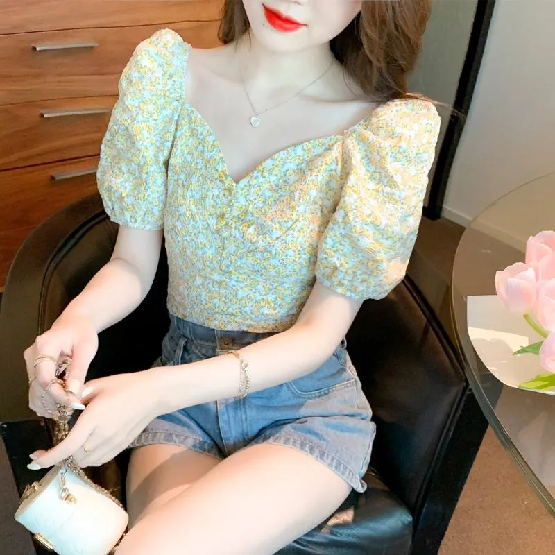 Fairy Bubble Sleeve Floral Print Gentle Chiffon Blouse