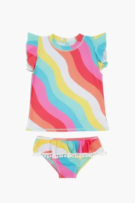 Feather 4 Arrow Seashell Ruffle Girls Rashguard Set