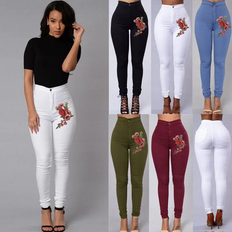 Floral Embroidered  High Waist Skinny Jean