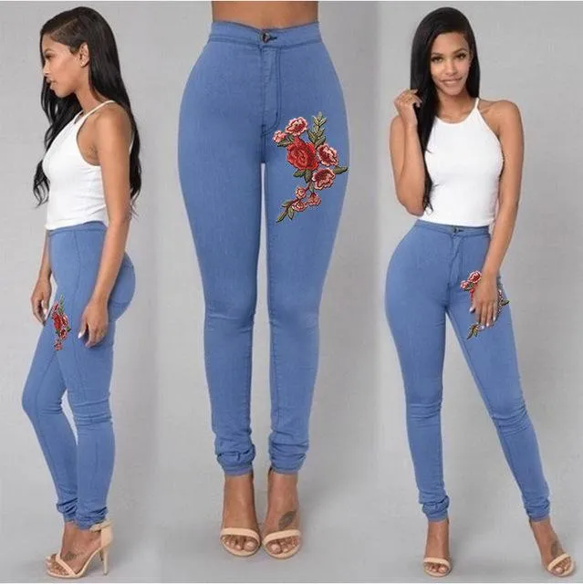 Floral Embroidered  High Waist Skinny Jean