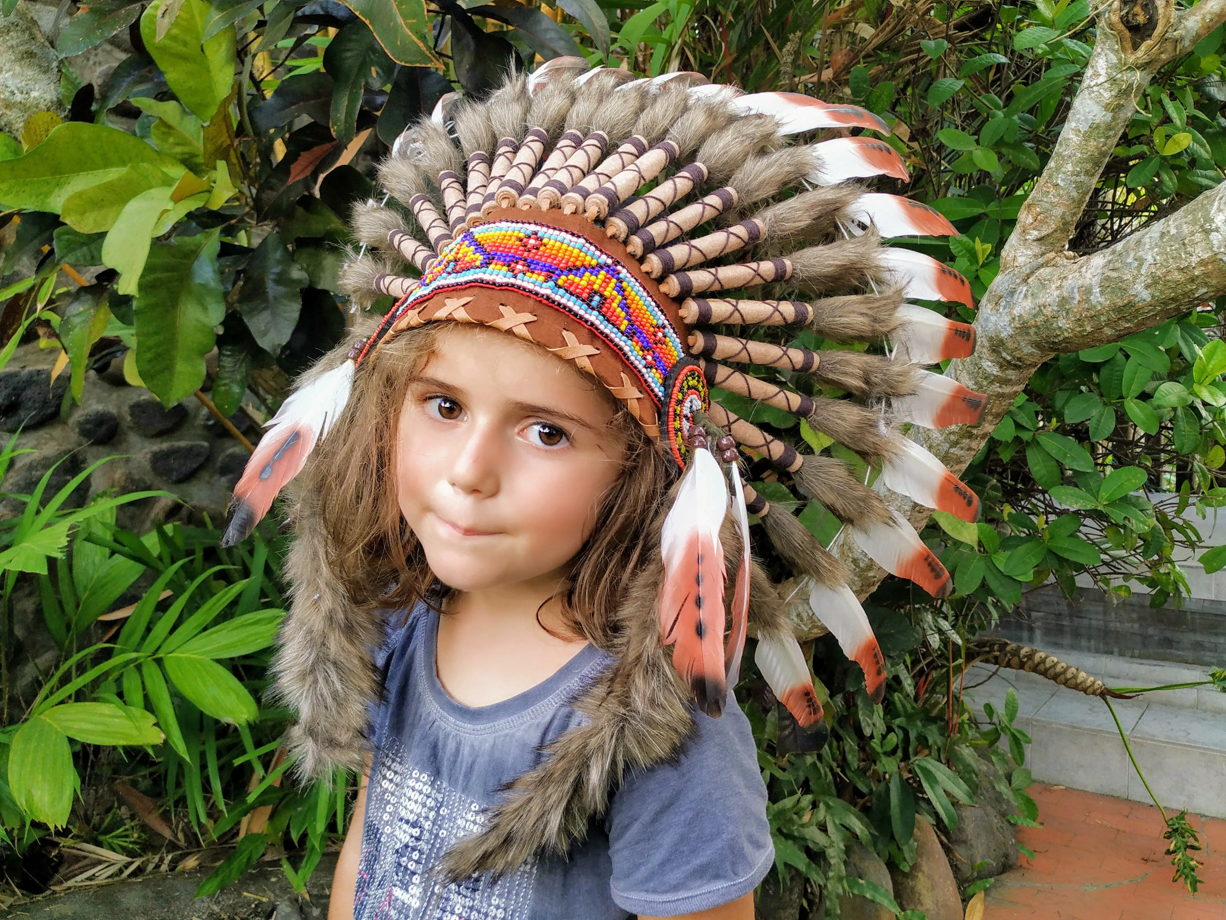 For Children: three colors brown Feather Headdress From 5 - 8 years old