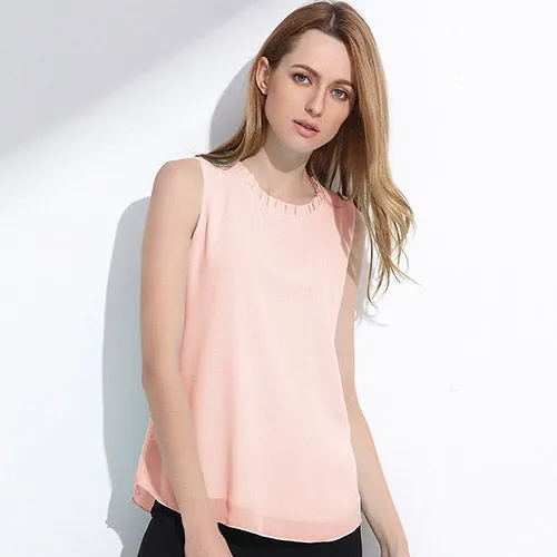 GAREMAY Women Chiffon Blouse Summer Sleeveless Camisa Candy Tops Femme Casual Fungus Collar Blusas Cheap Clothes China 0098