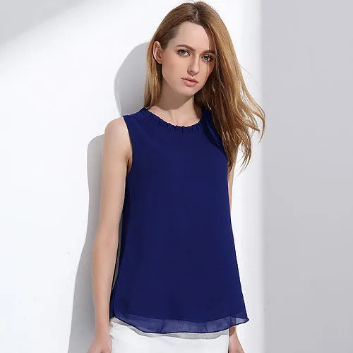 GAREMAY Women Chiffon Blouse Summer Sleeveless Camisa Candy Tops Femme Casual Fungus Collar Blusas Cheap Clothes China 0098