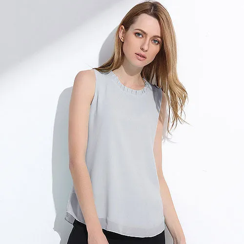 GAREMAY Women Chiffon Blouse Summer Sleeveless Camisa Candy Tops Femme Casual Fungus Collar Blusas Cheap Clothes China 0098