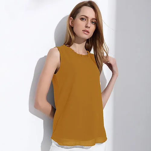 GAREMAY Women Chiffon Blouse Summer Sleeveless Camisa Candy Tops Femme Casual Fungus Collar Blusas Cheap Clothes China 0098