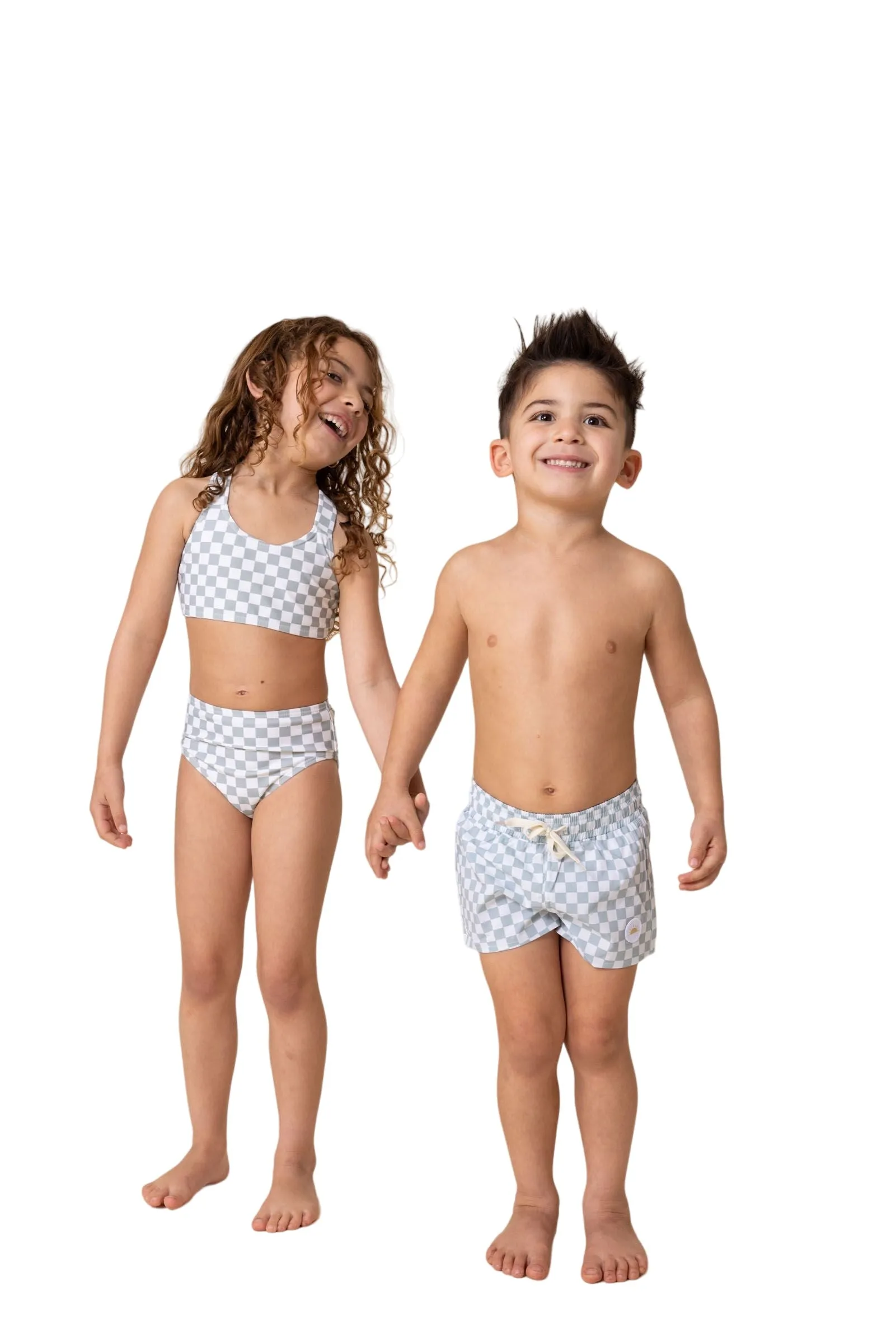 Girl's Basic Bikini | Green Checkered