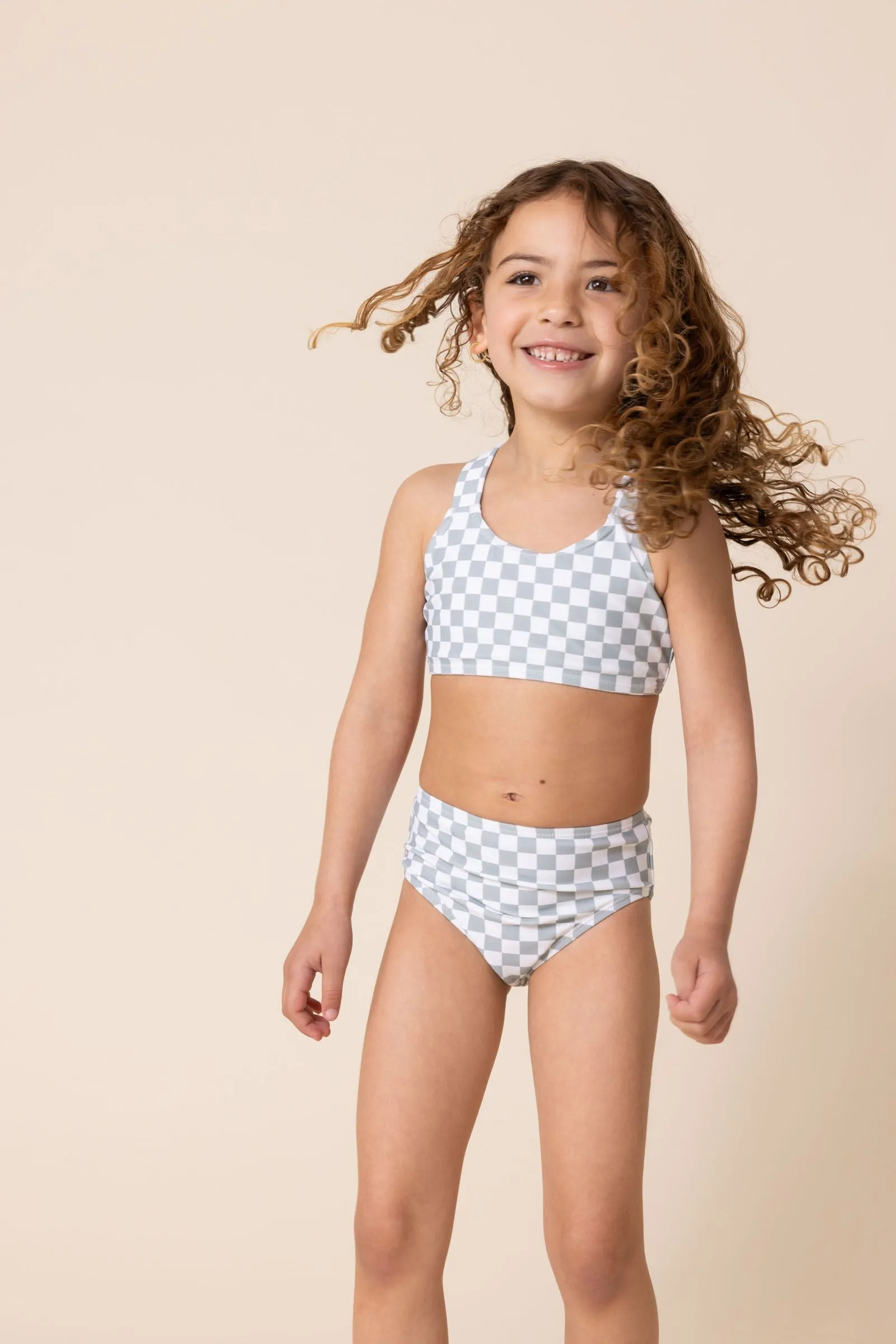 Girl's Basic Bikini | Green Checkered