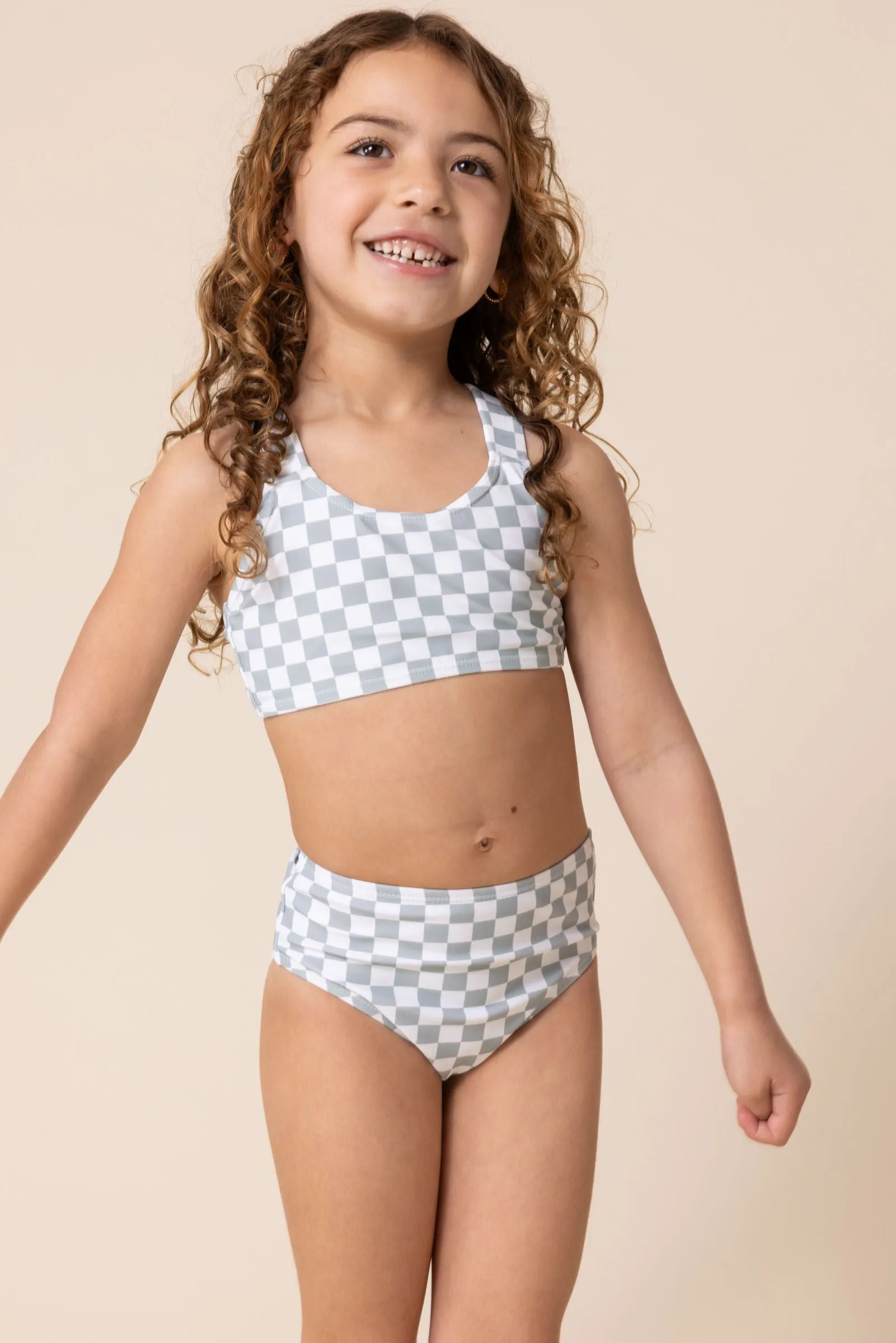 Girl's Basic Bikini | Green Checkered