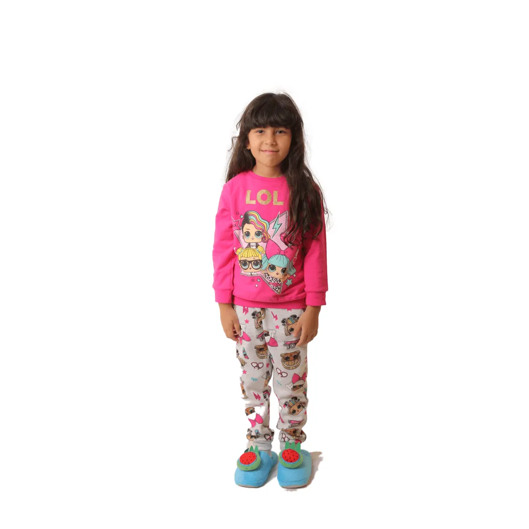 Girls Melton LOL Pajama - Fuchsia