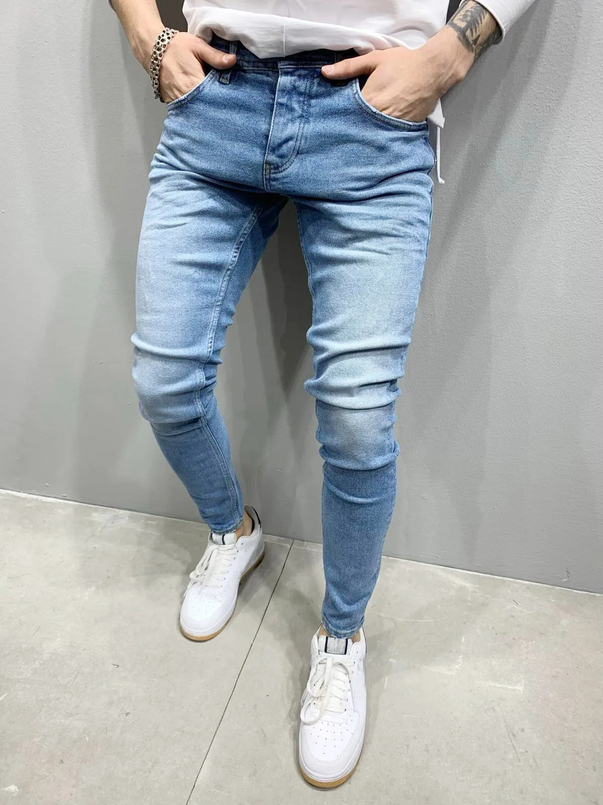 High Quality European and American Men's Stretch Skinny Jeans Hot Trade New SATINE Three Colors Hot