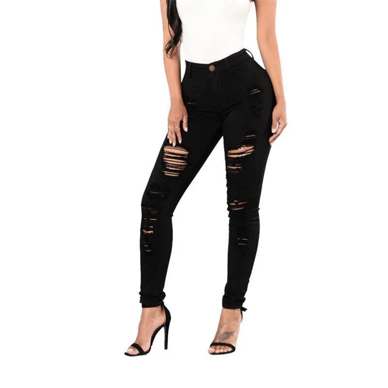 High Waist Denim Ripped Jeans