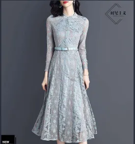 High-waisted MIDI dress temperament lady lace dress