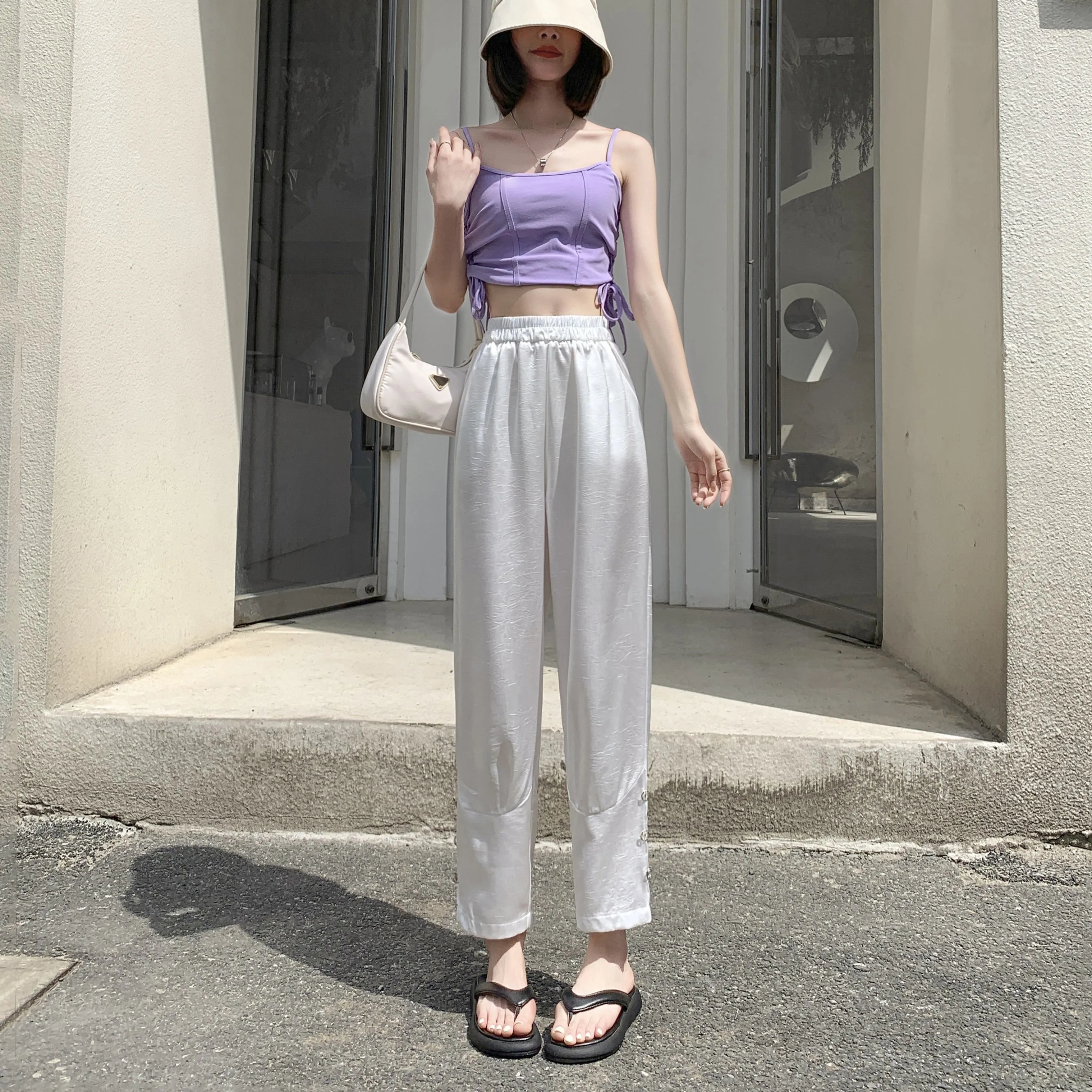 High-Waisted Silky Acetic Acid Sun Protection Draping Pants