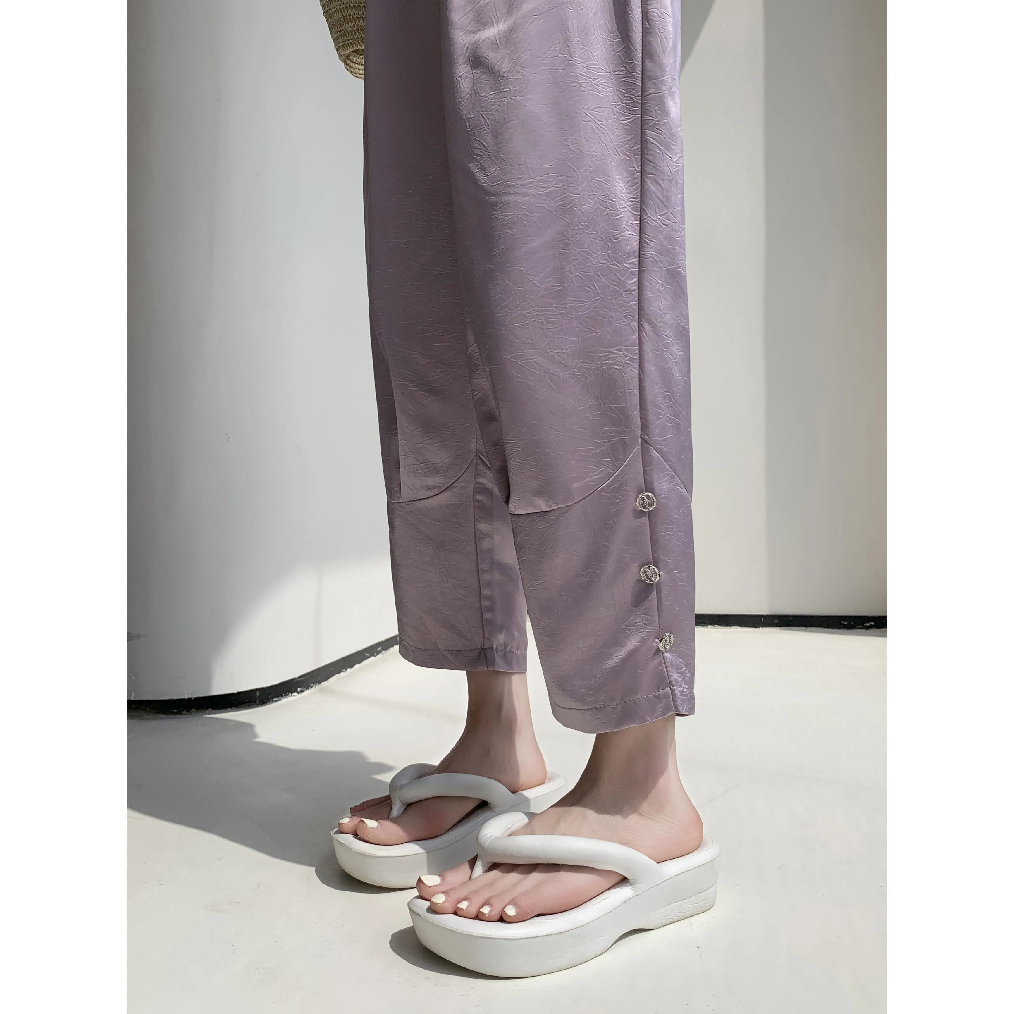 High-Waisted Silky Acetic Acid Sun Protection Draping Pants