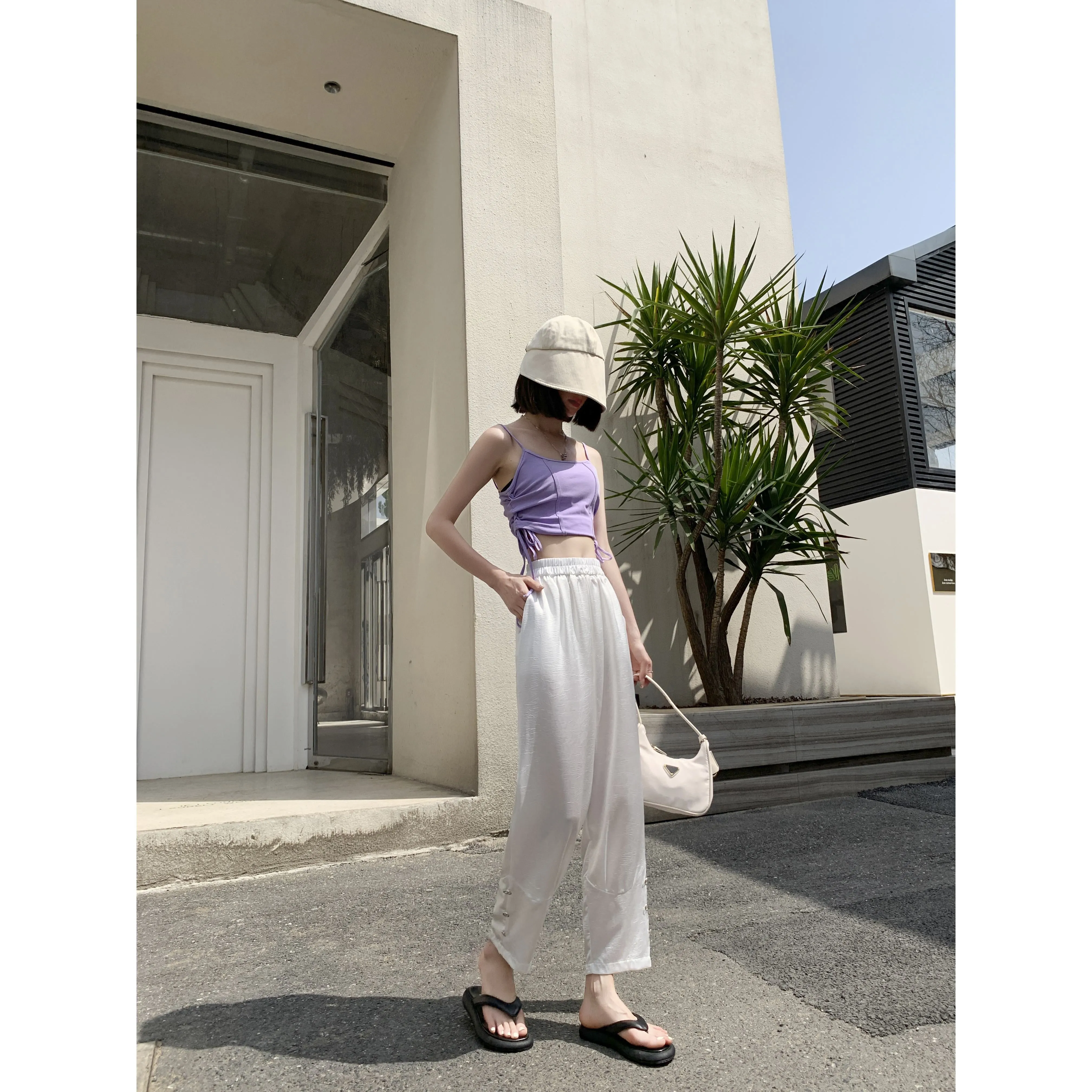 High-Waisted Silky Acetic Acid Sun Protection Draping Pants