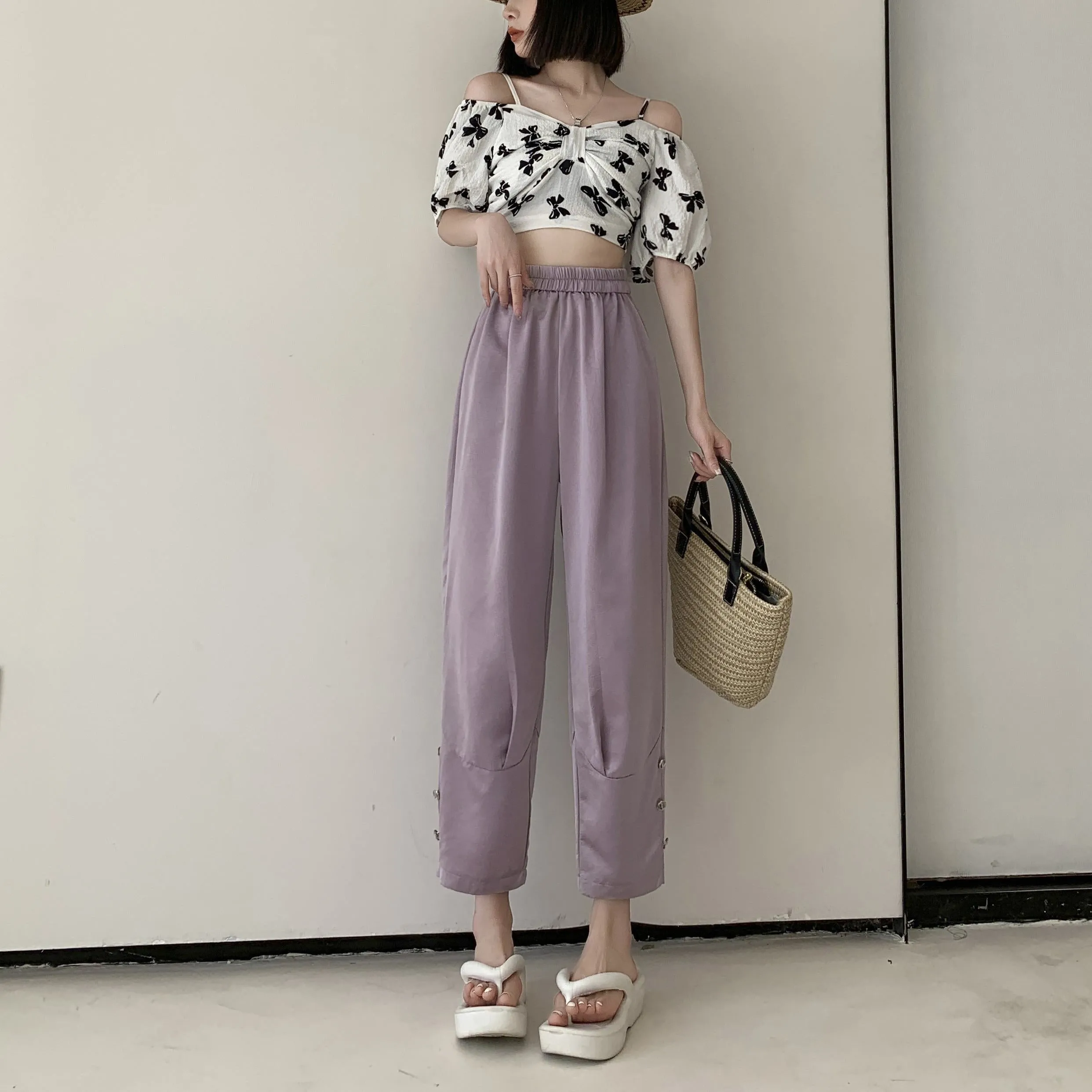 High-Waisted Silky Acetic Acid Sun Protection Draping Pants